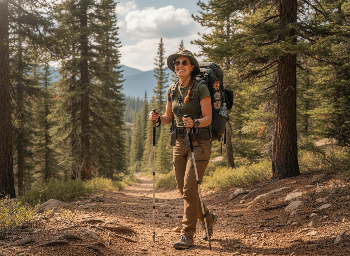 mixed budget hiking outfit on trail