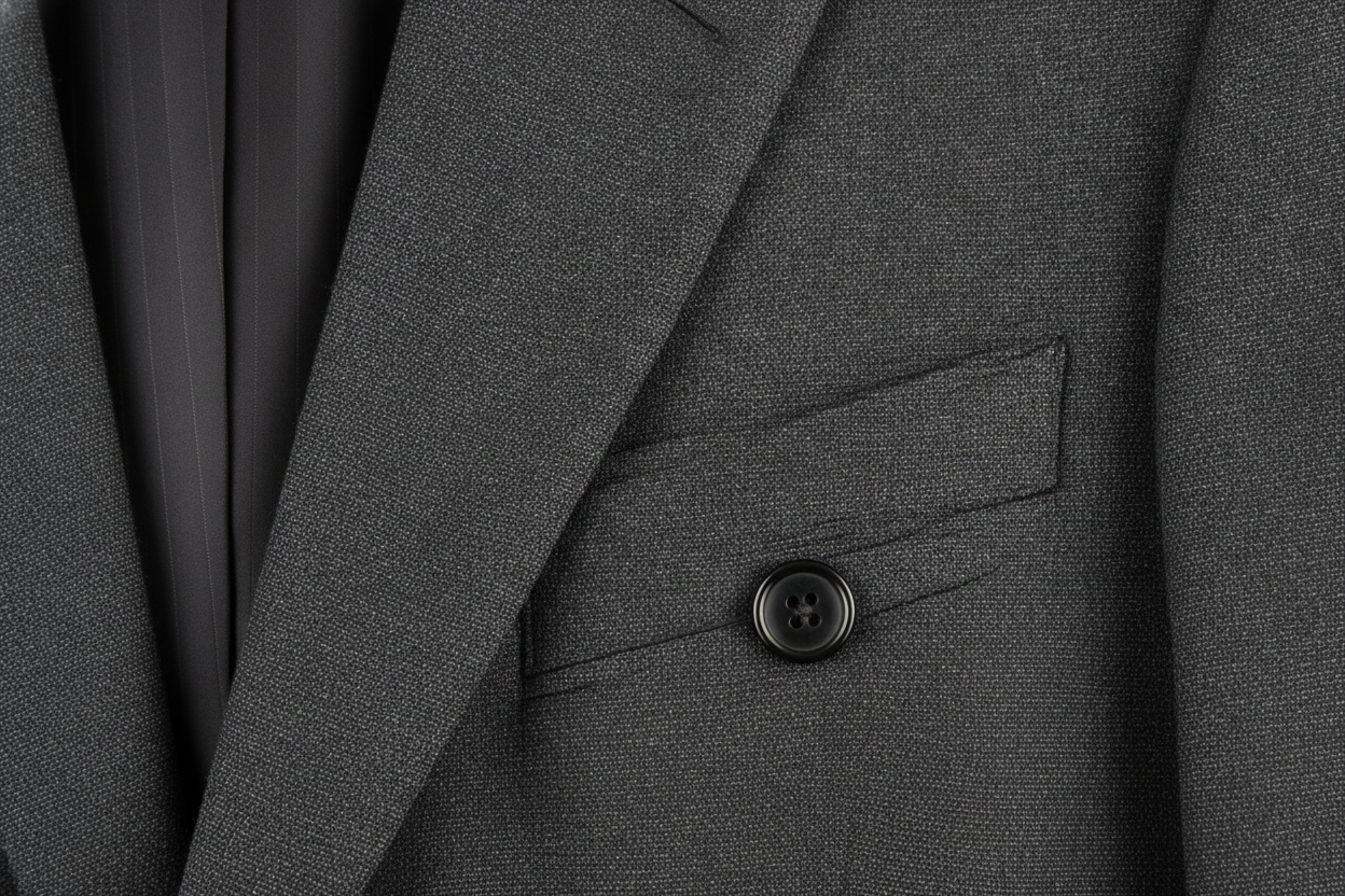 Charcoal pantsuit showing professional tailoring details