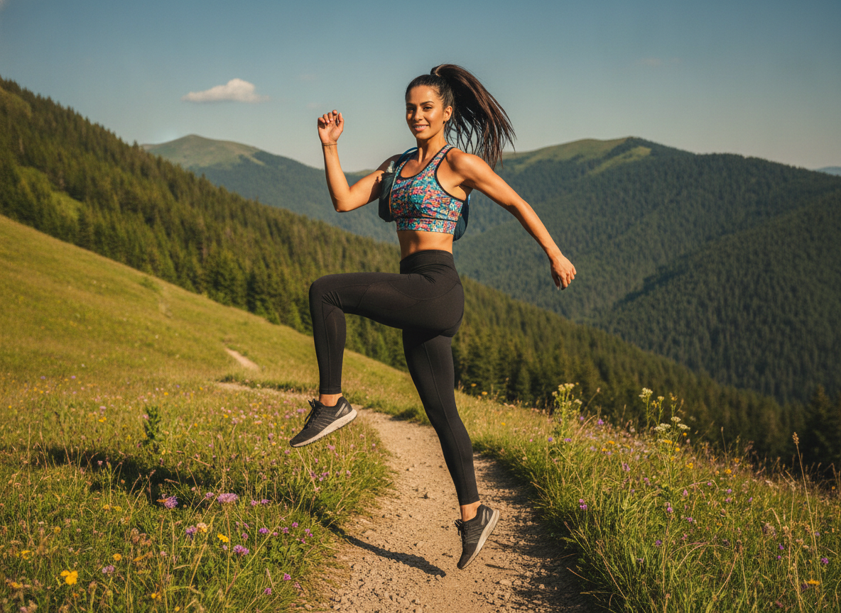 athletic leggings and crop top hiking outfit