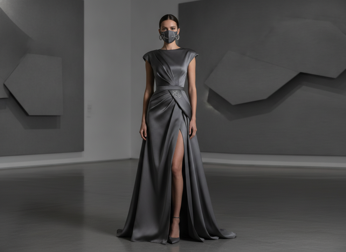 Monochrome gray masquerade gown with sophisticated styling