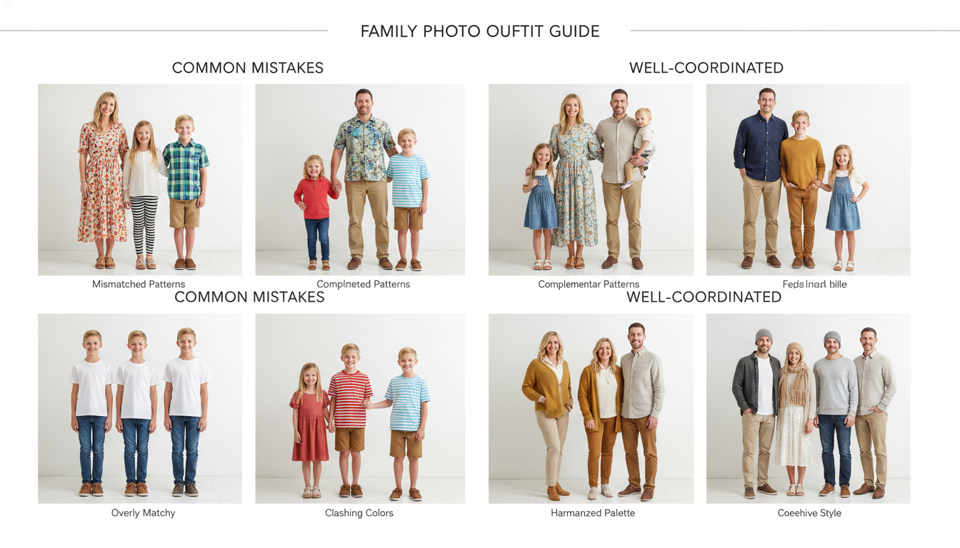 Examples of family photo outfit coordination mistakes