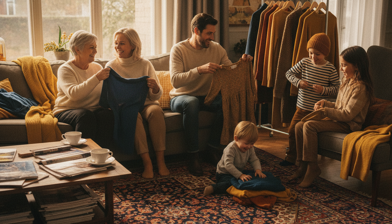 Multi-generational family coordinating outfits for photoshoot