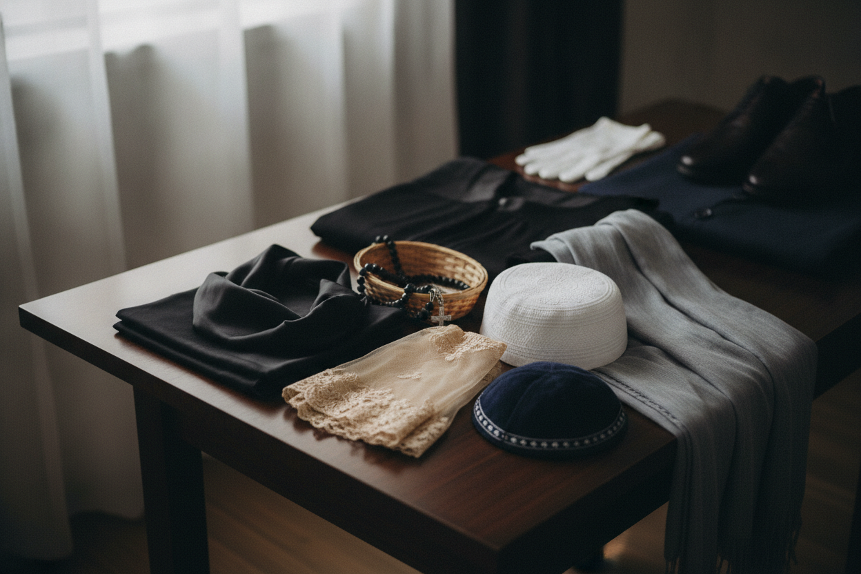 Funeral attire accessories showing cultural adaptability