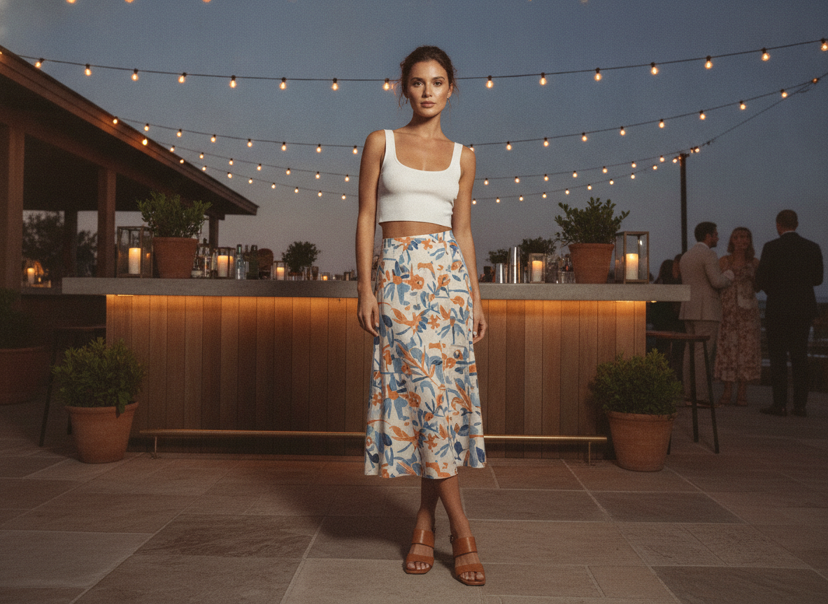 crop top and skirt summer bar outfit