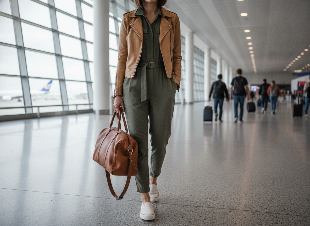 jumpsuit with jacket for airplane travel