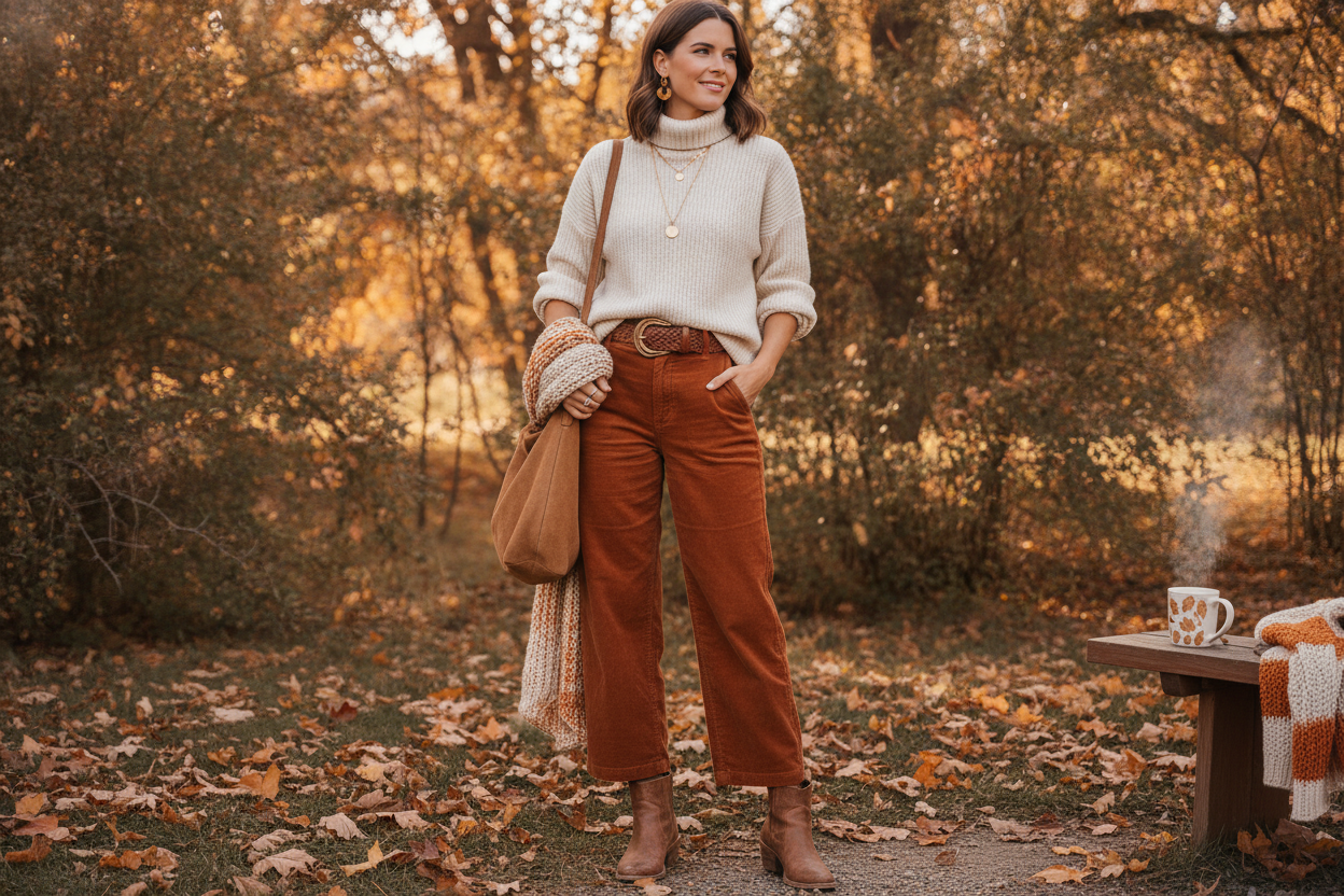 Turtleneck with corduroy pants and boots