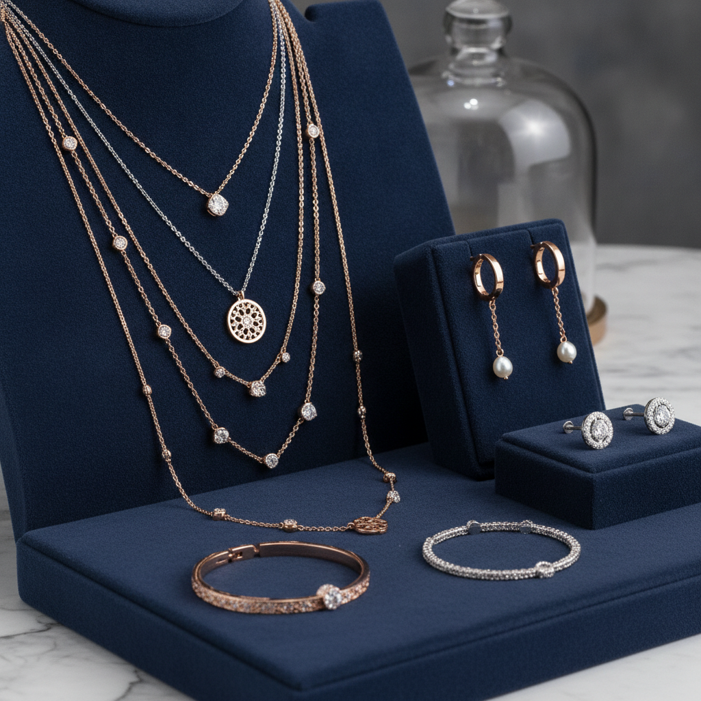 Gender reveal party jewelry accessories in rose gold and silver
