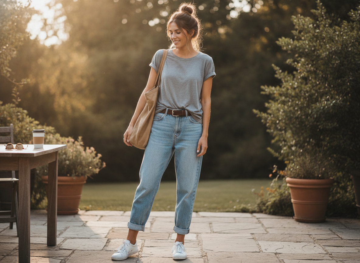 Slouchy jeans with tucked tee outfit